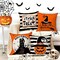 Happy Halloween Pillow Cover 18 x 18 Set of 4 with 4 Bonus Decorative Coasters, Linen Spooky Pumpkin Witch Castle Trick or Treat Pillowcase, Festive Halloween Decorations for Farmhouse